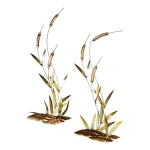 MCM Copper and Brass Cattail Wall Sculpture.